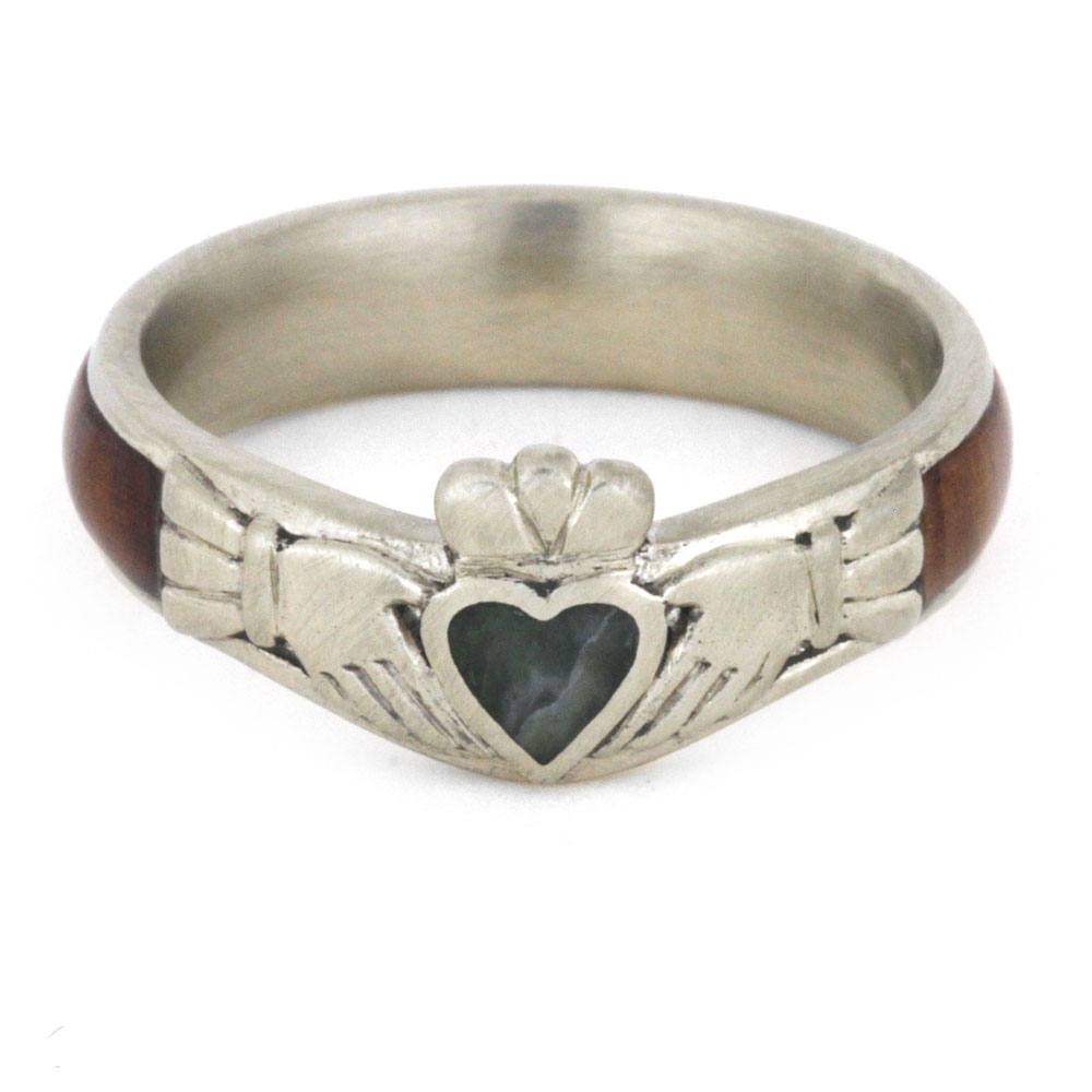 Claddagh Engagement Ring with Jade Heart, Honduran Rosewood Band-3222 - Jewelry by Johan