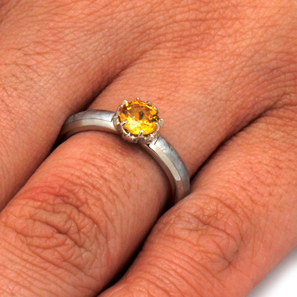 Lotus Flower Ring with Yellow Sapphire and Meteorite in White Gold-3185 - Jewelry by Johan