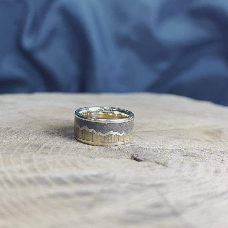 Crushed Dinosaur Bone & Oak Wood Mountain Design Ring