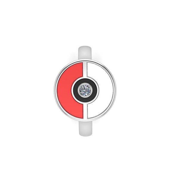 Pokemon Engagement Ring, Pokeball Ring with Moissanite Center Stone-2681 - Jewelry by Johan