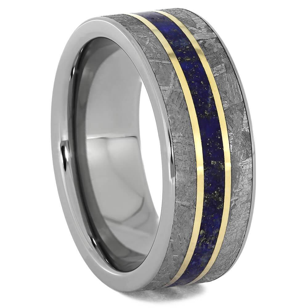 Gibeon Meteorite and Lapis Wedding Band