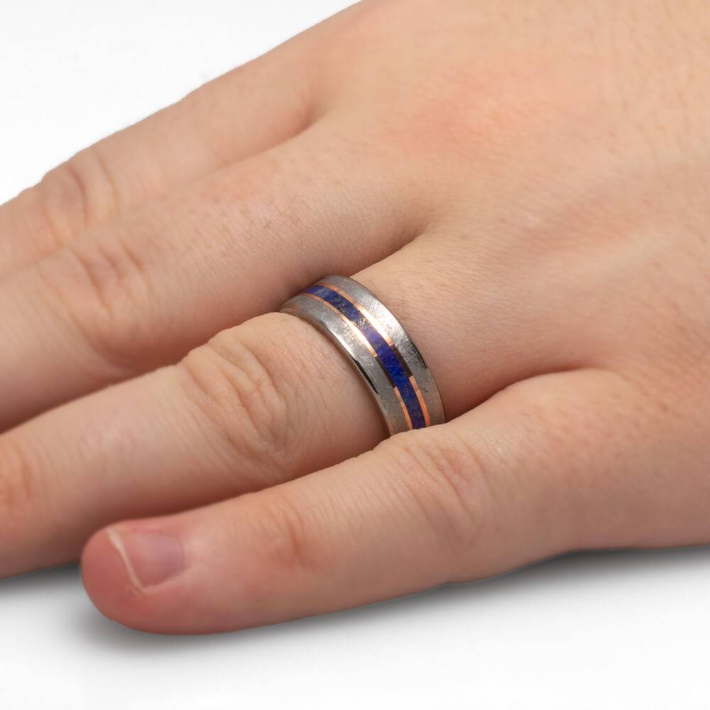 Meteorite and Lapis Lazuli Wedding Band
