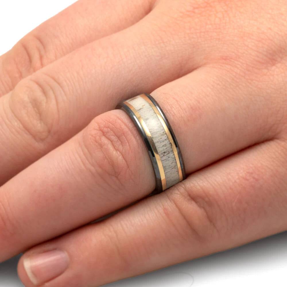 Black Ring With Antler and Gold Pinstripes - Jewelry by Johan