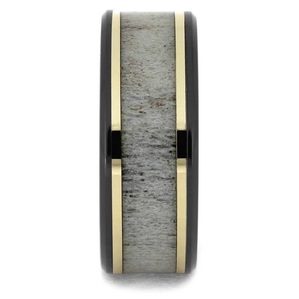 Black Ring With Antler and Gold Pinstripes - Jewelry by Johan