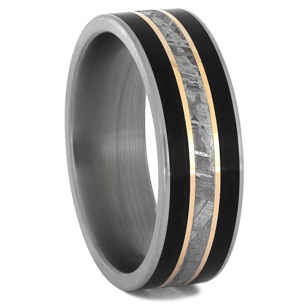 Meteorite Ring with Black Obsidian