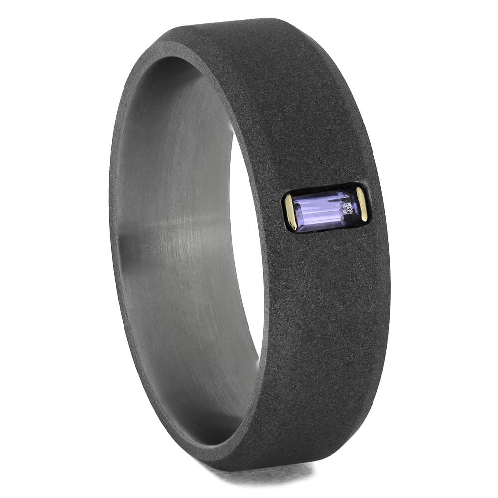 Sandblasted Titanium Men's Wedding Band With Tanzanite - Jewelry by Johan