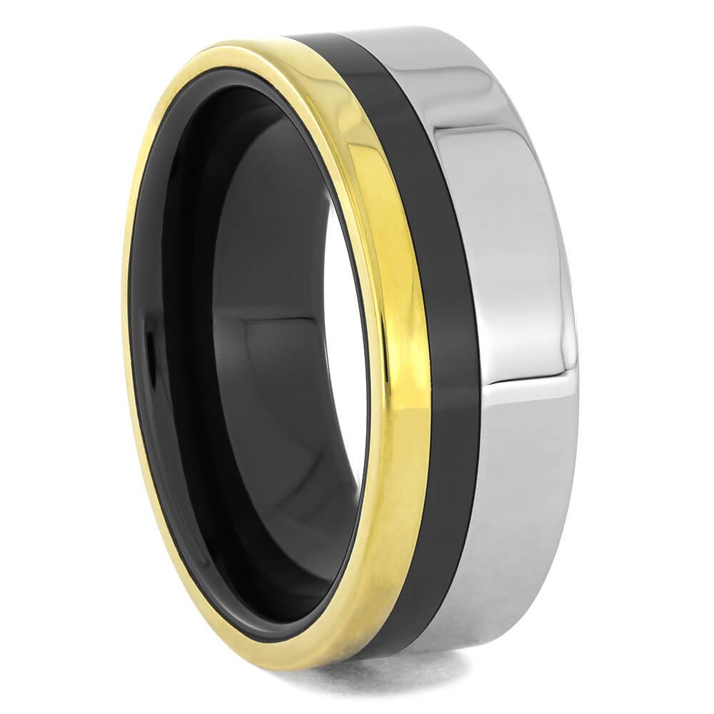 Black Ceramic Ring with Yellow Gold