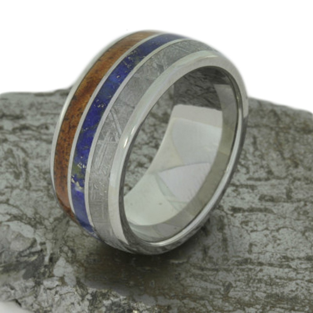 Meteorite Inlay Ring, Lapis Lazuli and Koa Wood Pinstripe-1594 - Jewelry by Johan