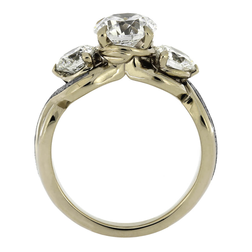 Three Stone Diamond Engagement Ring With Twisting Shank & Meteorite ...
