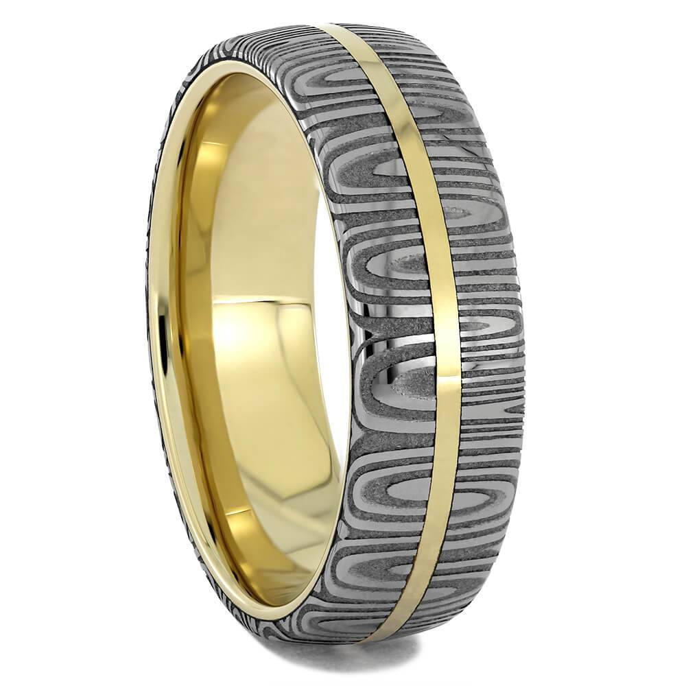 Damascus Wedding Band with Gold Sleeve