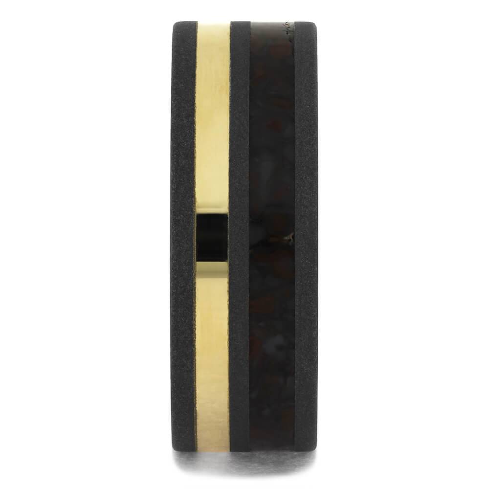 Sandblasted Titanium Ring with Dinosaur Bone