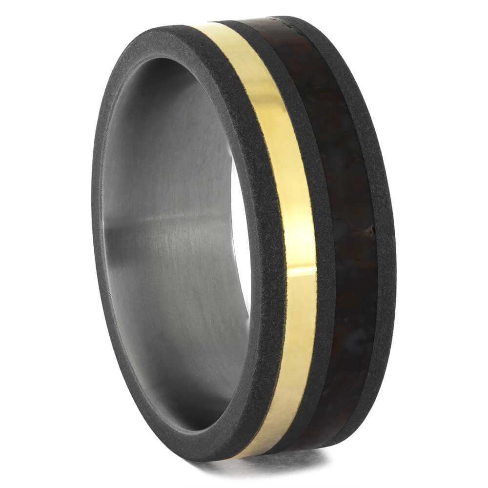 Dinosaur Bone Wedding Band with Gold Accent