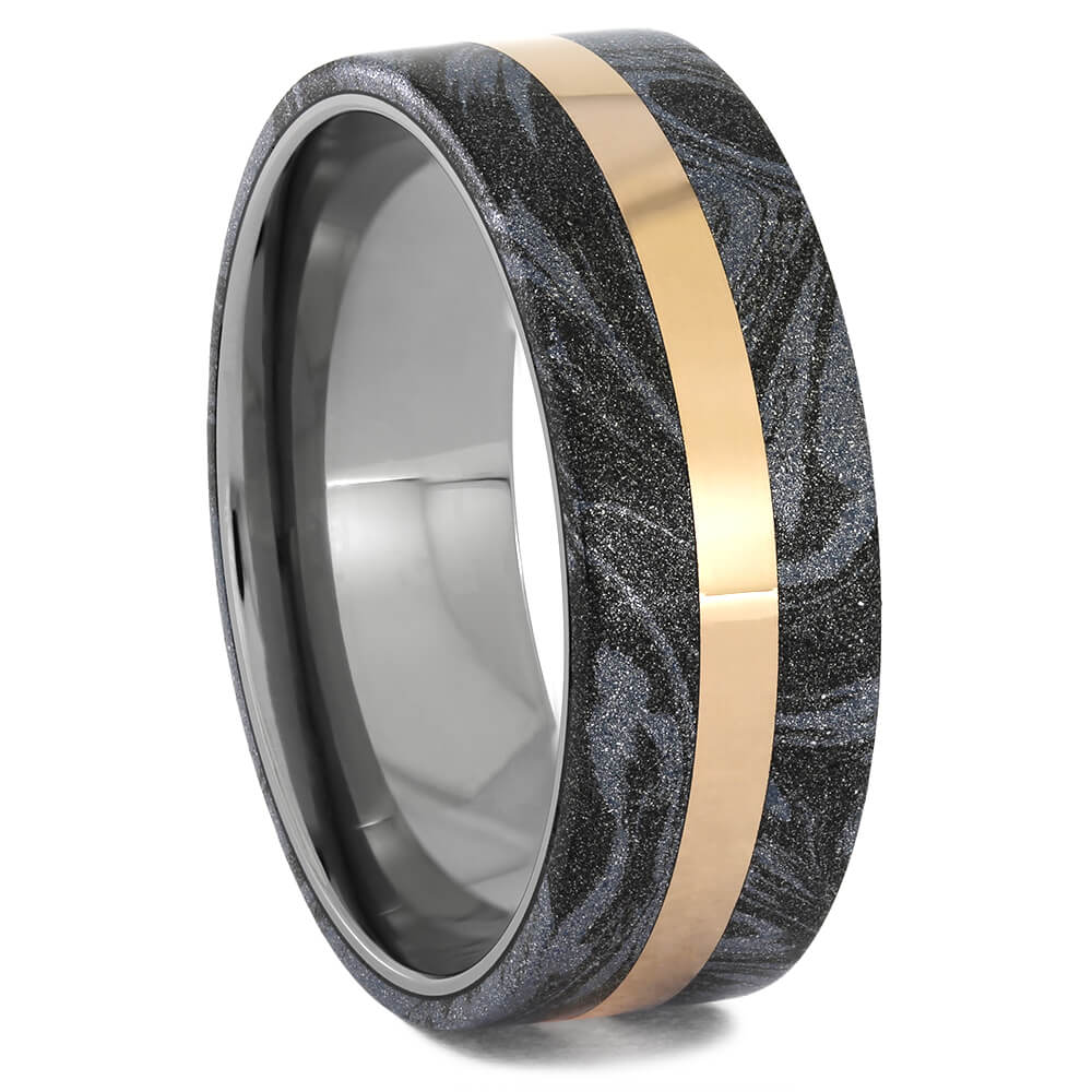 Mokume Gane Ring with Rose Gold Pinstripe