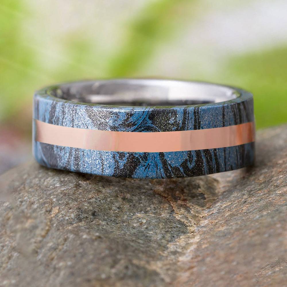 Mokume Gane Ring With Gold Stripe