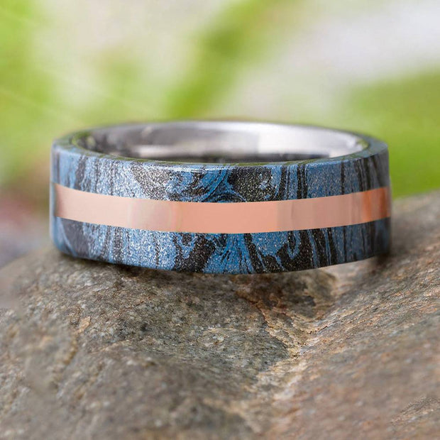 Mokume Gane Ring With Gold Stripe