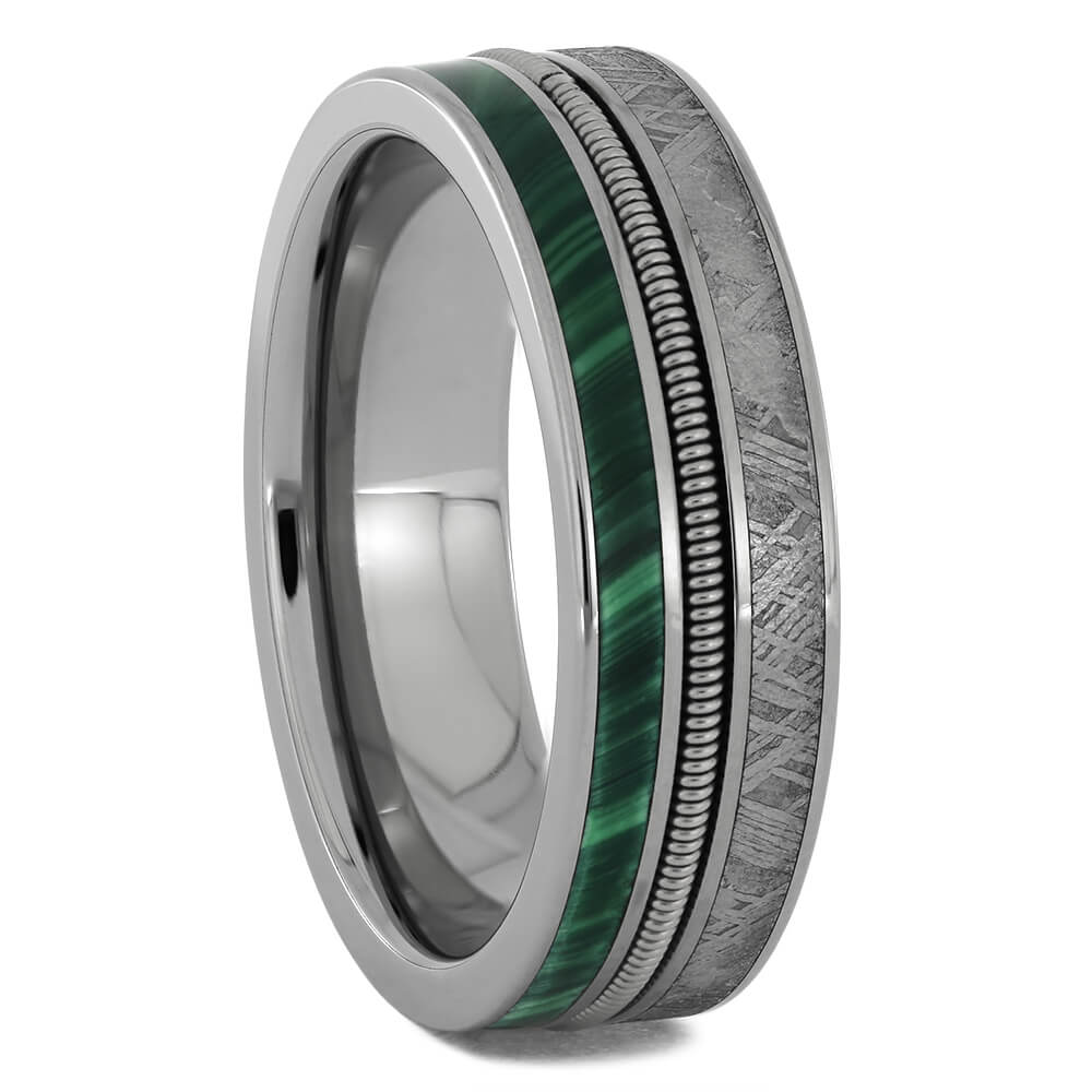 Meteorite and Malchite Ring with Guitar String