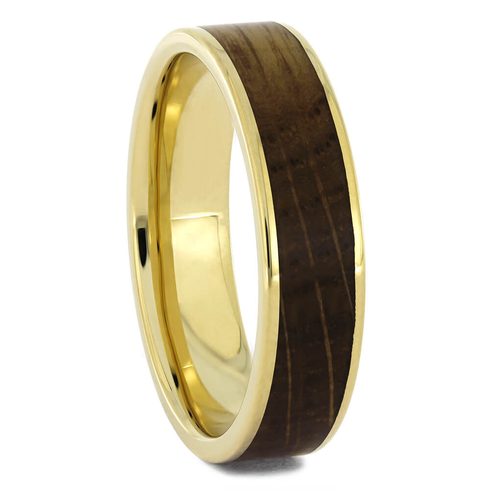 Whiskey Wood and Yellow Gold Wedding Band