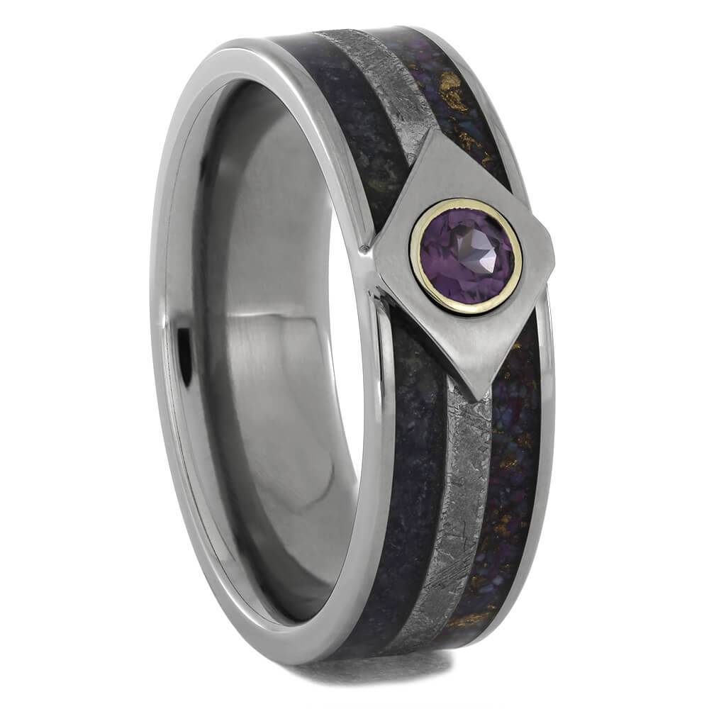 Alexandrite and Titanium Wedding Band