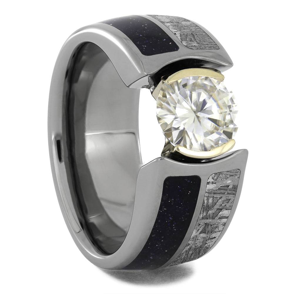 Meteorite and Goldstone Engagement Ring