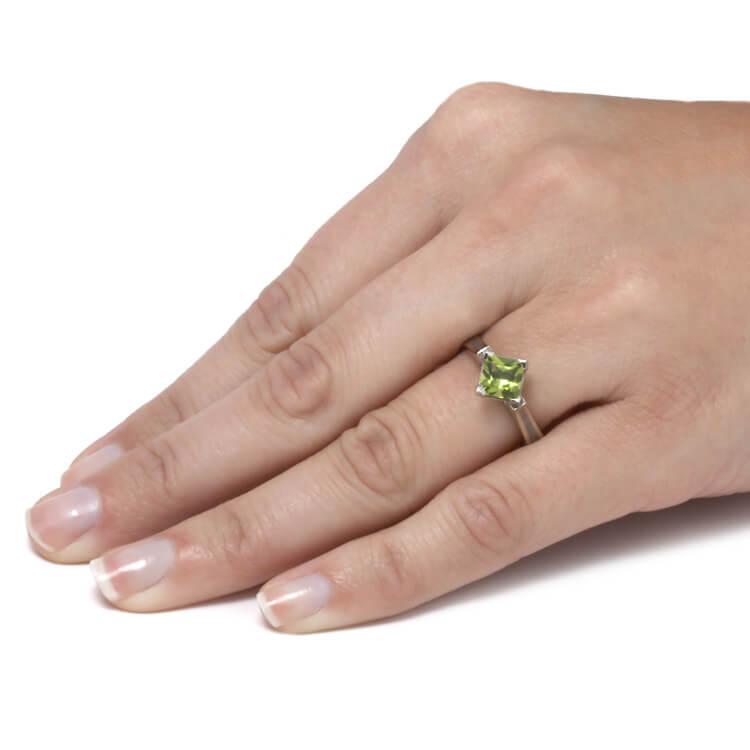 Peridot Engagement Ring, Meteorite Gemstone Ring In White Gold-3362 - Jewelry by Johan