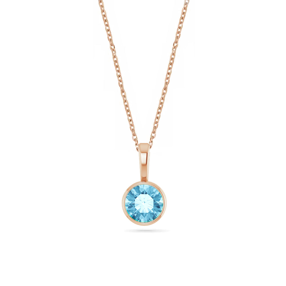 14k Gold & Birthstone Pendant Necklace - 14k Rose Gold / Aquamarine /  Necklace
