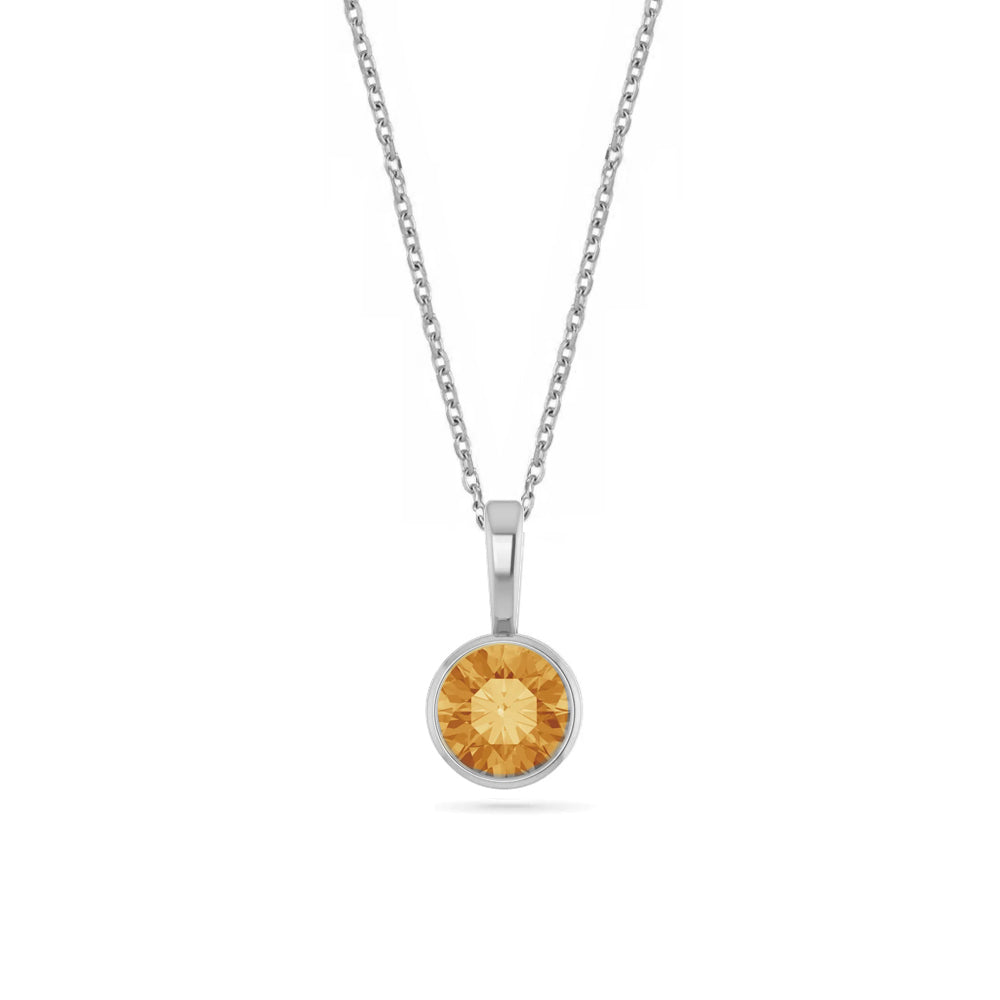 14k White Gold Birthstone Necklace with Round Cut Citrine