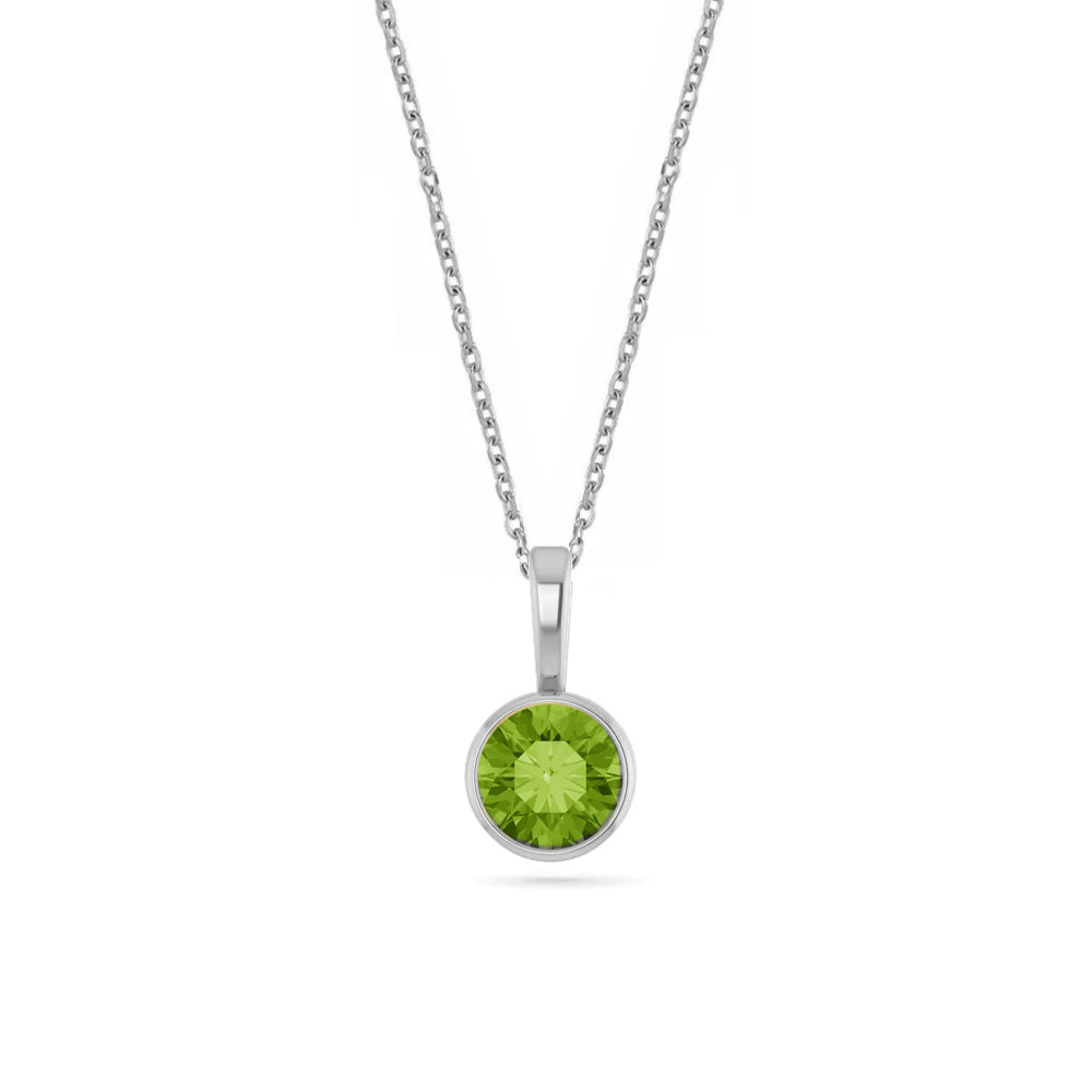 14k White Gold Birthstone Necklace with Round Cut Peridot