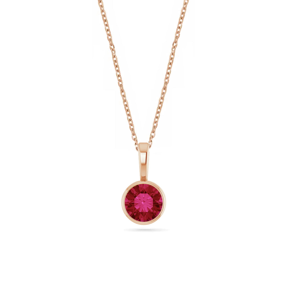 14k Rose Gold Birthstone Necklace with Round Cut Ruby
