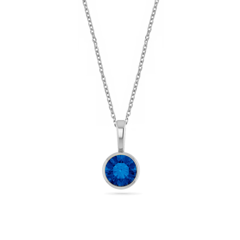 14k White Gold Birthstone Necklace with Round Cut Sapphire