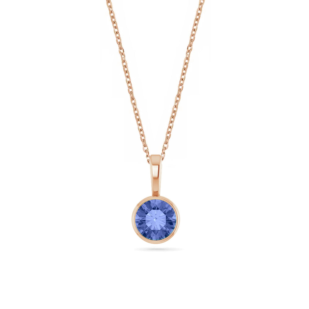 14k Rose Gold Birthstone Necklace with Round Cut Tanzanite