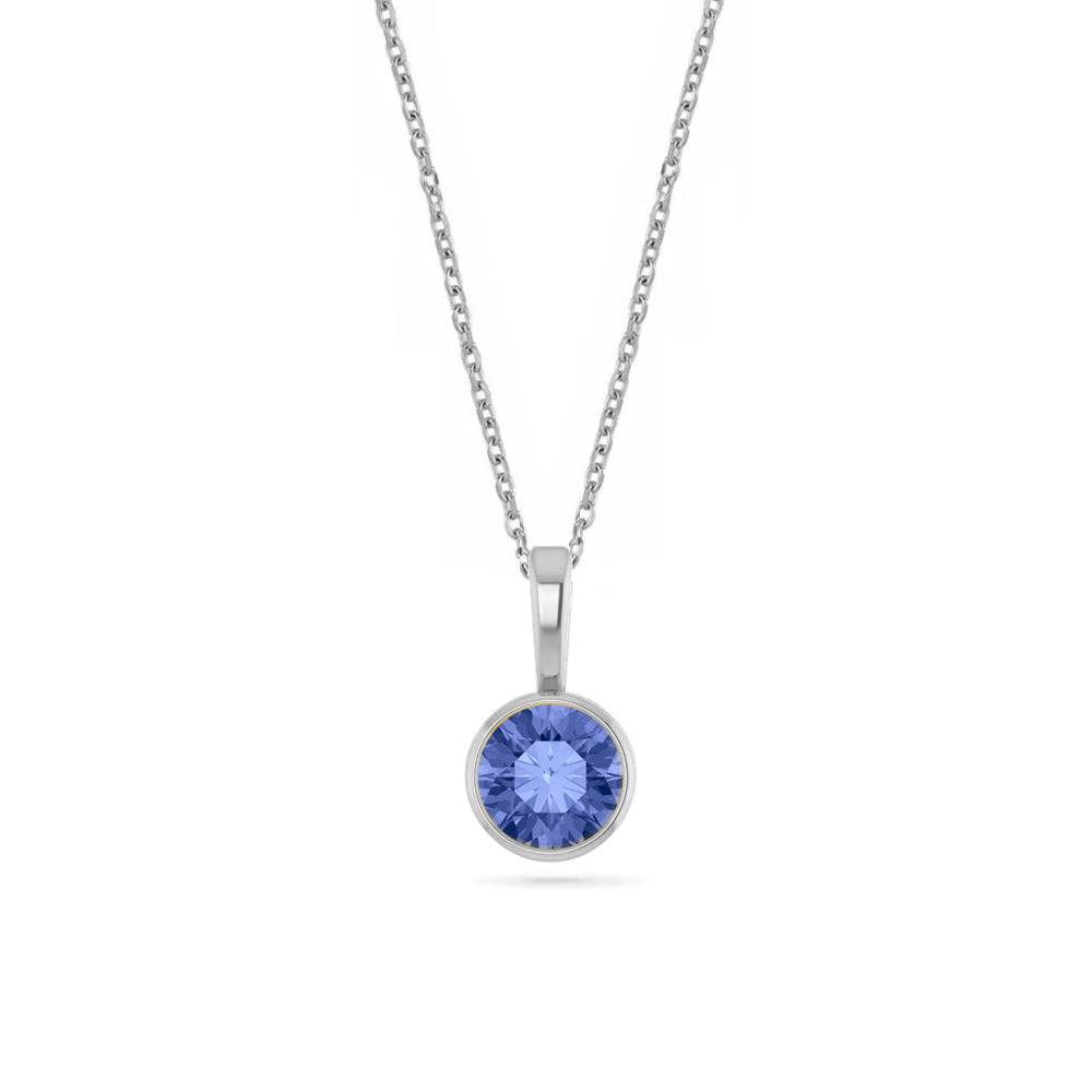 14k White Gold Birthstone Necklace with Round Cut Tanzanite
