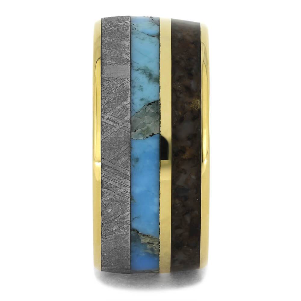 Gold Wedding Band with Dinosaur Bone