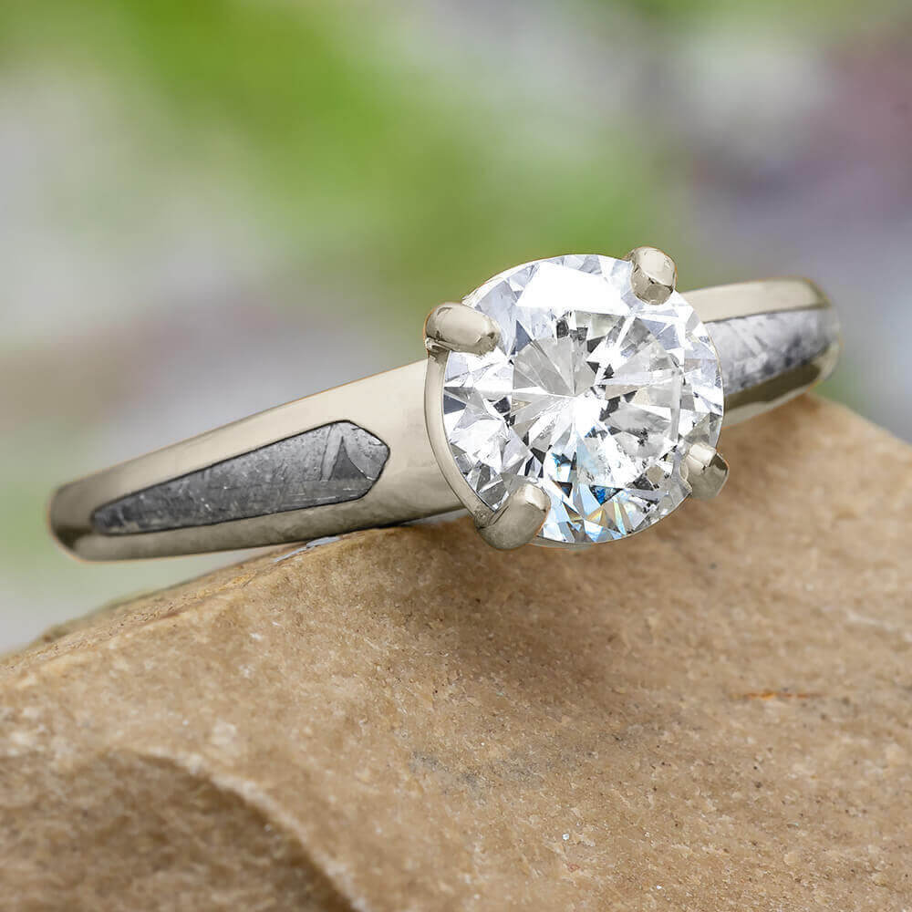 White Gold Engagement Ring With Moissanite & Meteorite