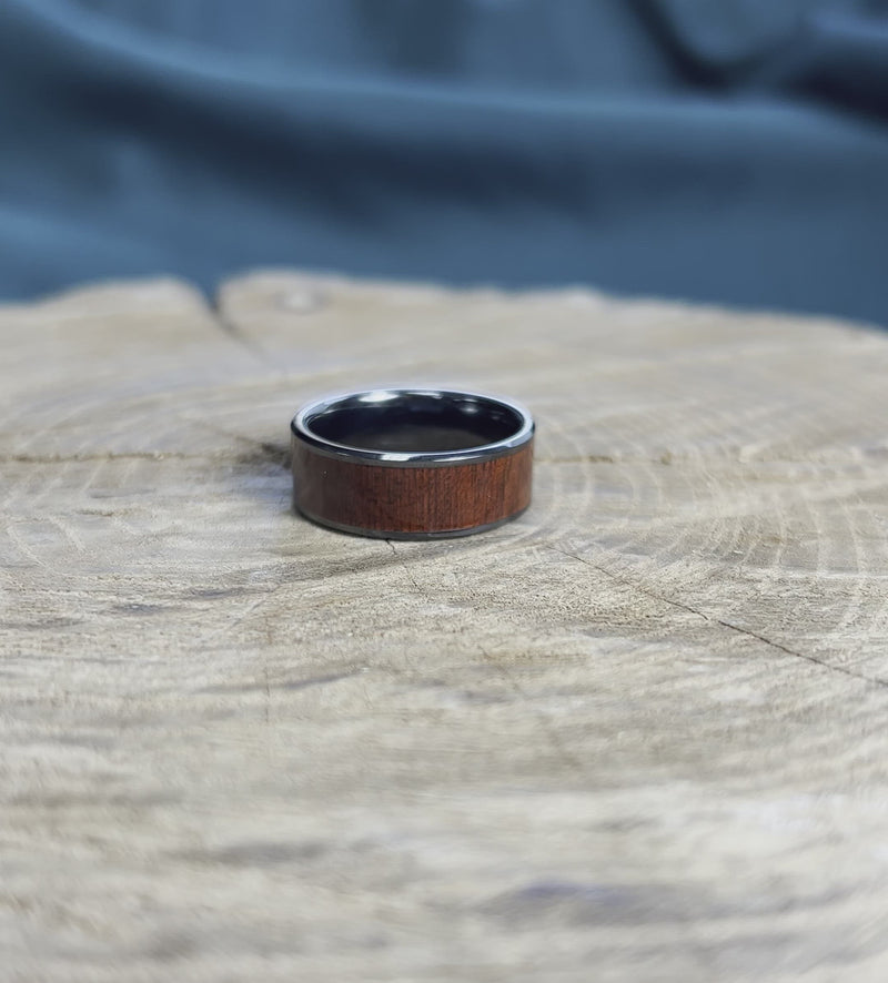 Koa Wood & Black Ceramic Wedding Band