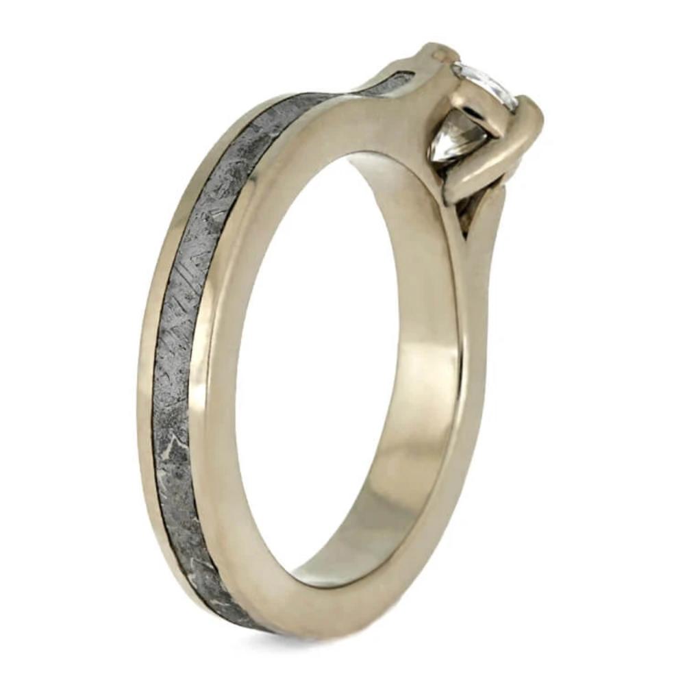 White Gold Solitaire, Meteorite Engagement Ring With Moissanite-3758 - Jewelry by Johan