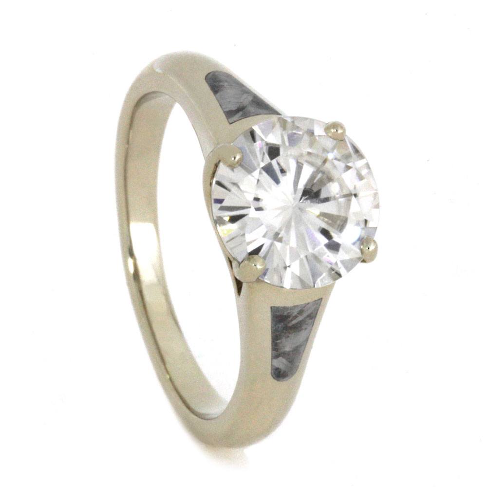 White Gold Engagement Ring With Moissanite And Meteorite Accents-3215 - Jewelry by Johan