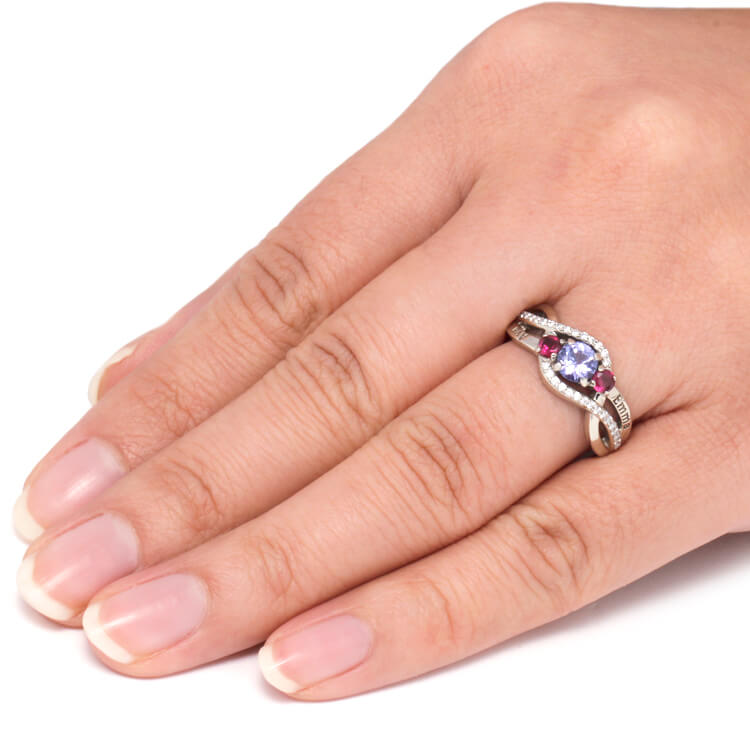 Tanzanite Engagement Ring With Ruby & Diamond Accents, White Gold