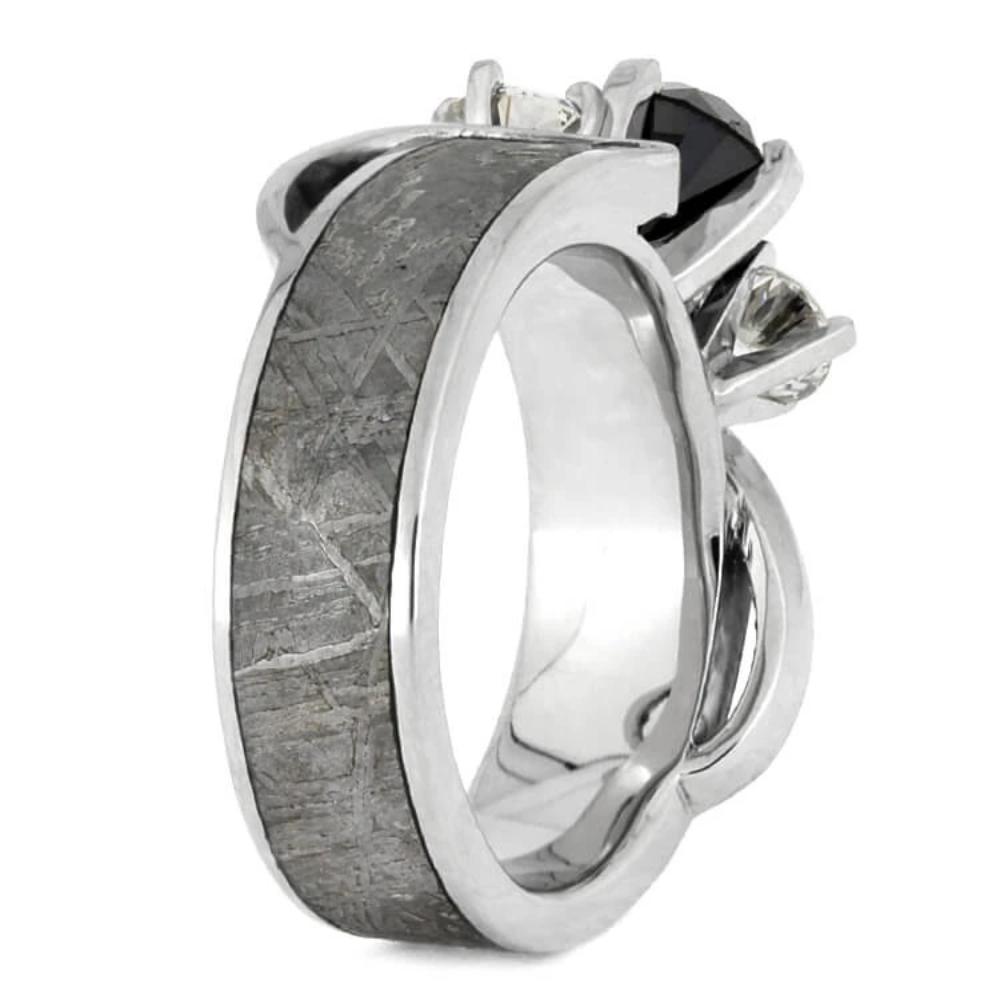 Black Diamond Platinum Engagement Ring With Meteorite-2378 - Jewelry by Johan