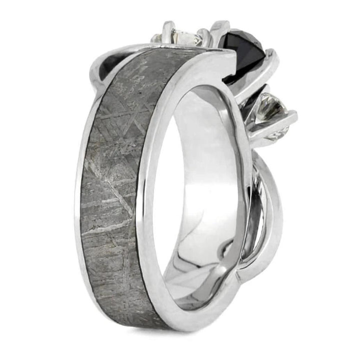 Black Diamond Platinum Engagement Ring With Meteorite-2378 - Jewelry by Johan