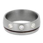 Ipe Wood Wedding Band With Diamonds, Brushed Titanium Ring-2374 - Jewelry by Johan