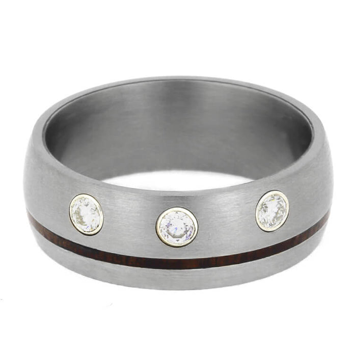 Ipe Wood Wedding Band With Diamonds, Brushed Titanium Ring-2374 - Jewelry by Johan