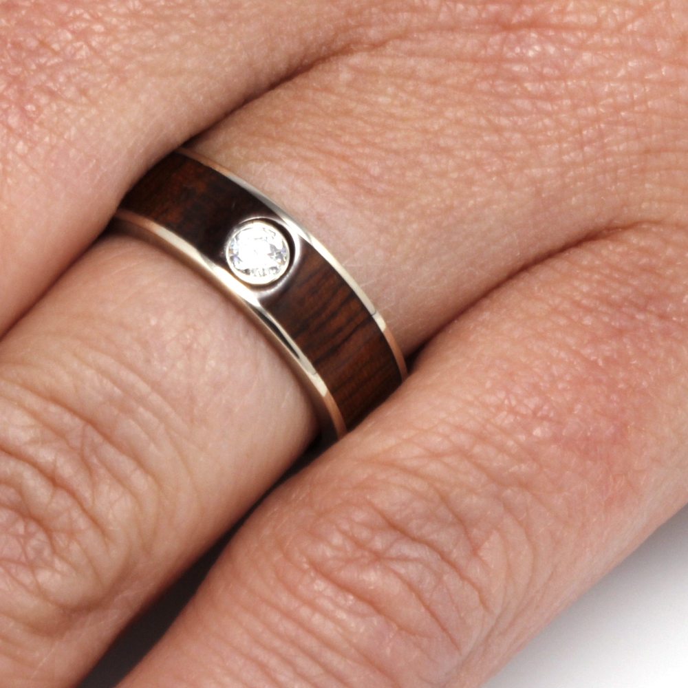 Wood Engagement Ring, Ipe Wood Engagement Ring in White Gold, Diamond Ring