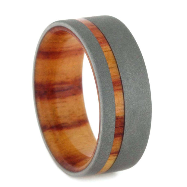 8mm Tulipwood & Sandblasted Titanium Ring, In Stock-SIG3002 - Jewelry by Johan