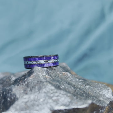Mokume Ring with Black Ceramic & Purple Wood