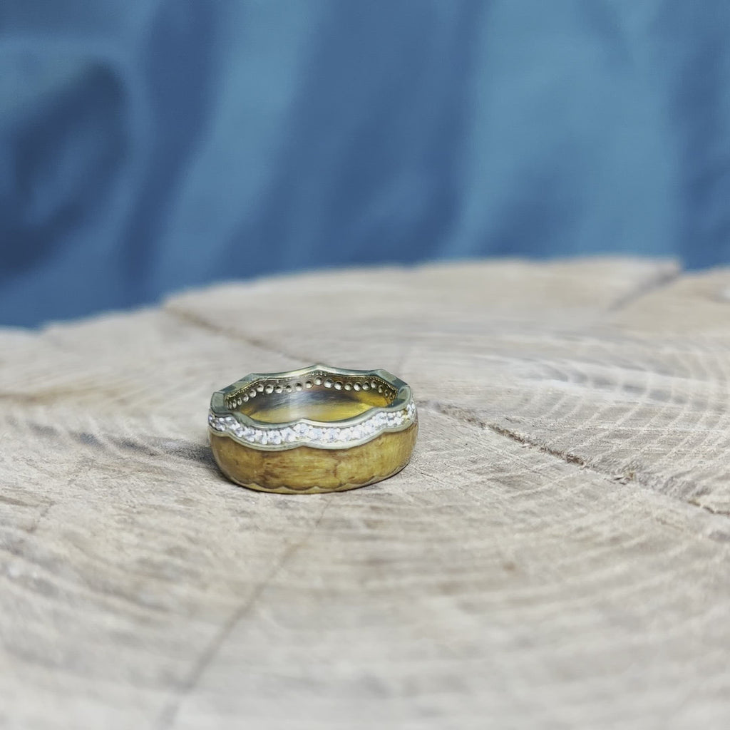 Teak Wood Crown Ring with Diamond Eternity