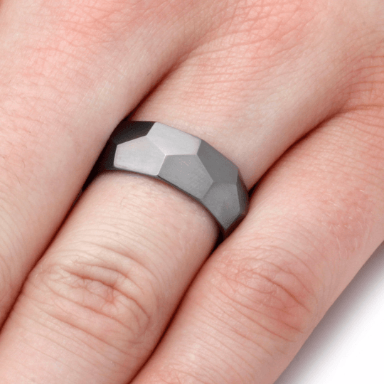 Faceted Custom Profile Titanium Wedding Band-2031 - Jewelry by Johan