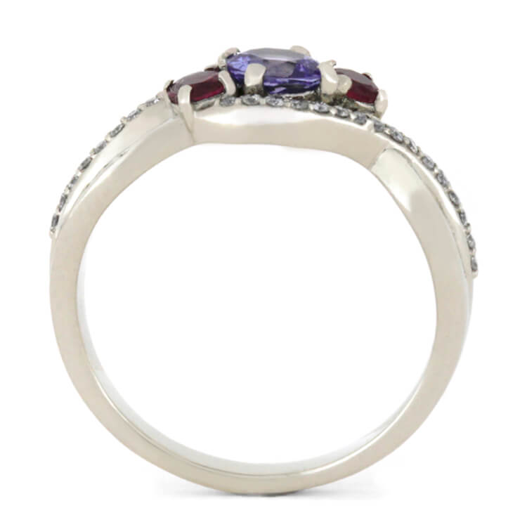 Tanzanite Engagement Ring With Ruby & Diamond Accents, White Gold