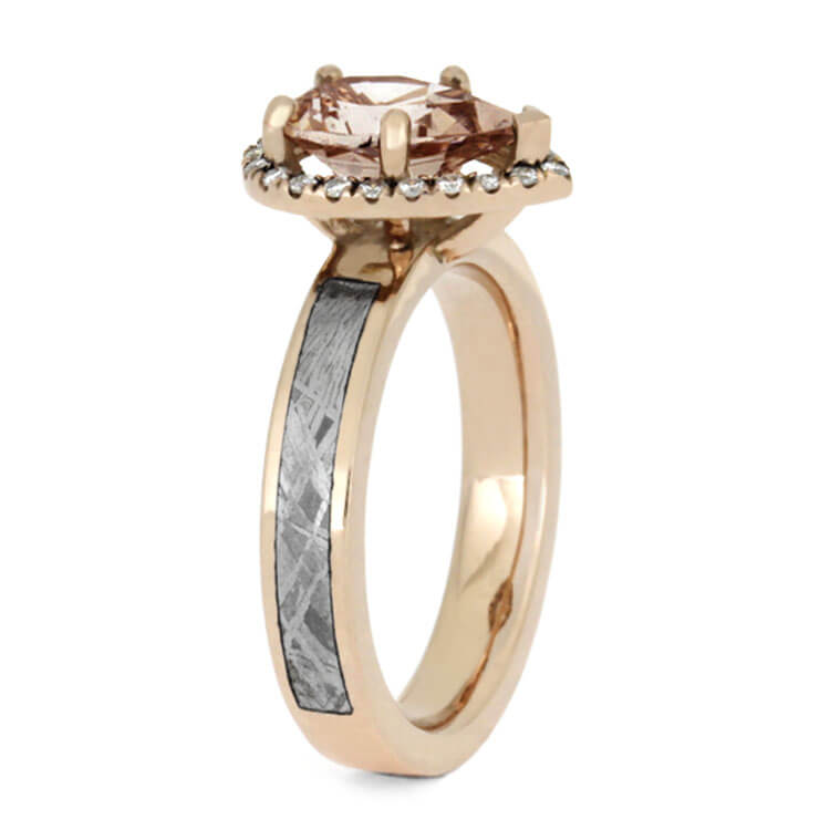 Morganite Engagement Ring In Rose Gold With Meteorite, Moissanite Halo Ring-3361 - Jewelry by Johan
