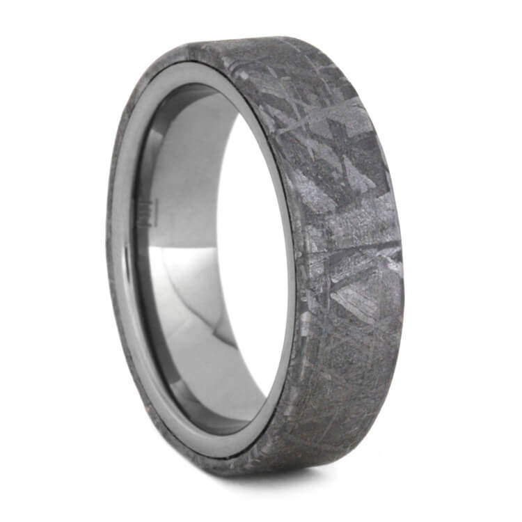 Tungsten Wedding Band With Meteorite Overlay, Size 6.5-RS9537 - Jewelry by Johan