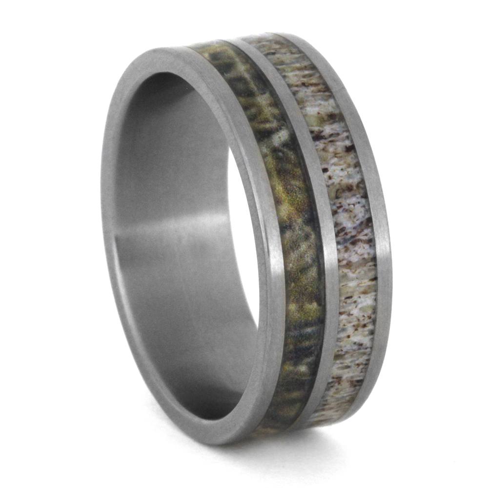 Camo Wedding Ring with Deer Antler Inlay